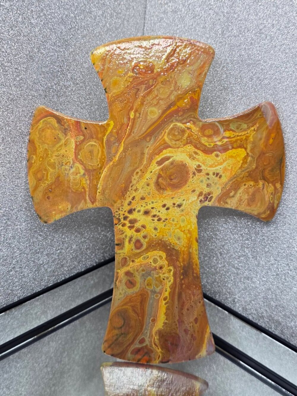 Hand-Poured Fluid Art Wooden Cross - Peaches & Gold - Medium Decor